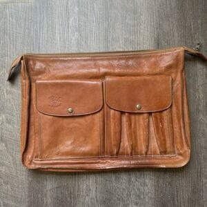 IL BISONTE Brown Messenger Bag Zipper Flap Pockets Shoulder No Strap Unisex